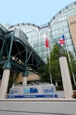 The atrium entrance to the Hospital for Sick Children on the East side on Elizabeth St.