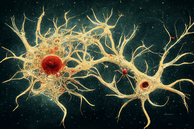 Artistic interpretation of  of cancer cell ensheathment on blood vessels.