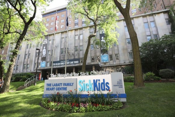 Photo of the exterior of SickKids. 