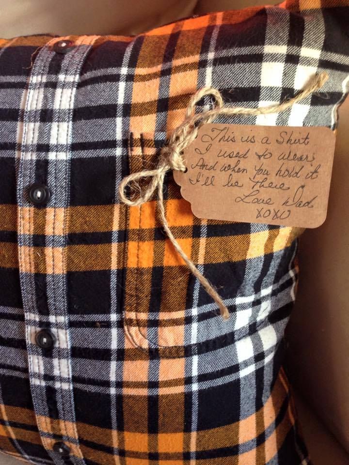 A plaid shirt made into a pillow