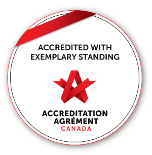 Seal from Accreditation Canada that reads: accredited with exemplary standing