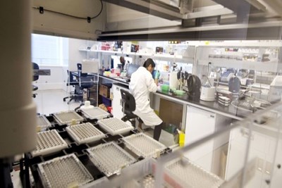 This is a picture of a researcher in the lab. 