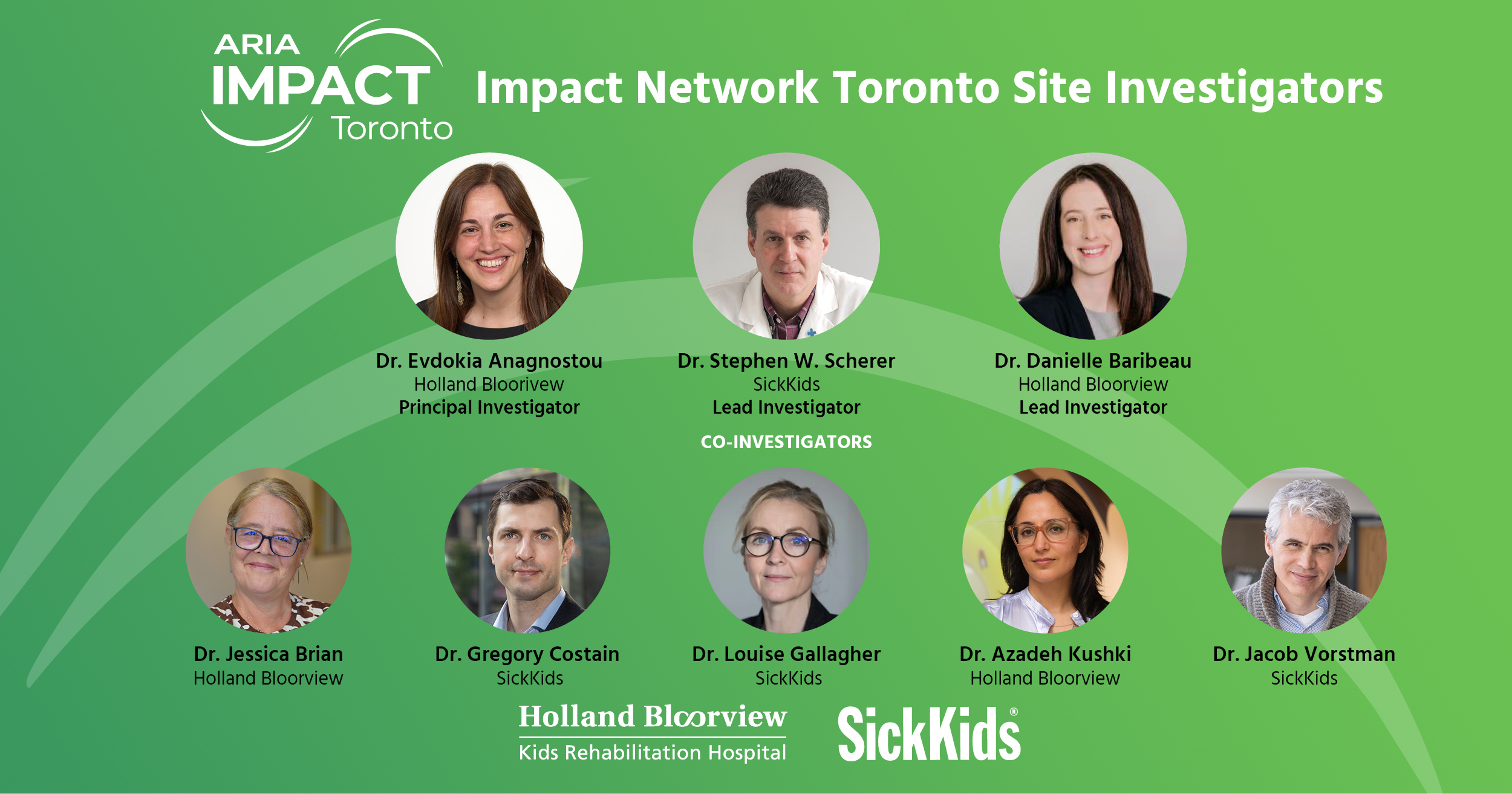 Dr. Evdokia Anagnostou (Principal Investigator, Holland Bloorview), Dr. Stephen Scherer (Lead Investigator, SickKids), Dr. Danielle Baribeau (Lead Investigator, Holland Bloorview), Dr. Gregory Costain (SickKids), Dr. Louise Gallagher (SickKids), Dr. Jacob Vorstman (SickKids), Dr. Jessica Brian (Holland Bloorview), Dr. Azadeh Kushki (Holland Bloorview)