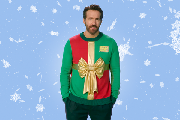 Ryan Reynolds in a holiday sweater.