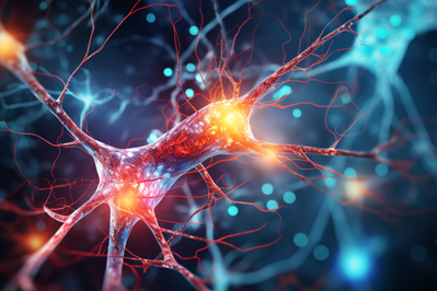 An illustration of flashing neurons. Created by SickKids using Midjourney.