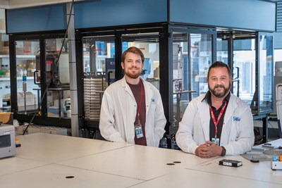 Technician Jonathan Sayewich and Facility Manager Chris Fladd in the SPARC Drug Discovery Facility at SickKids.