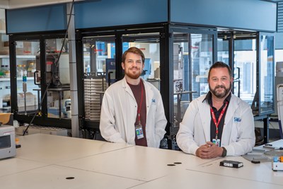 Technician Jonathan Sayewich and Facility Manager Chris Fladd in the SPARC Drug Discovery Facility at SickKids. 