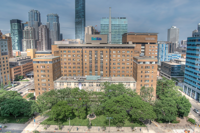 Exterior of SickKids hospital from University Avenue