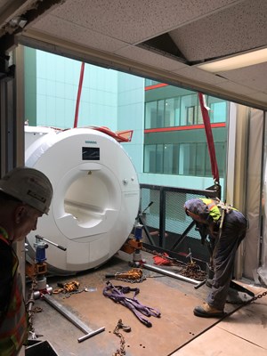 MRI slides inside the building, image taken from inside.