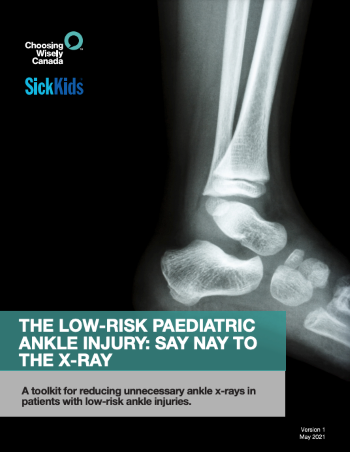 Image of front cover of toolkit document. The background is black with a white ankle x-ray and includes the title of the document "Say Nay to the X-Ray".