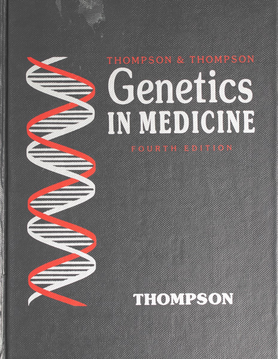 The cover of the fourth edition of Genetics in Medicine. The cover has an illustration of a DNA helix,