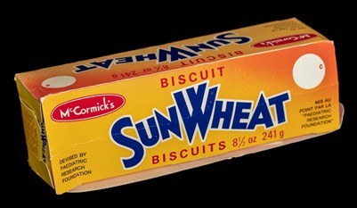 An orange box of Sun Wheat Biscuits. 